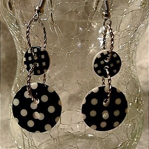 Black polka dot button earrings